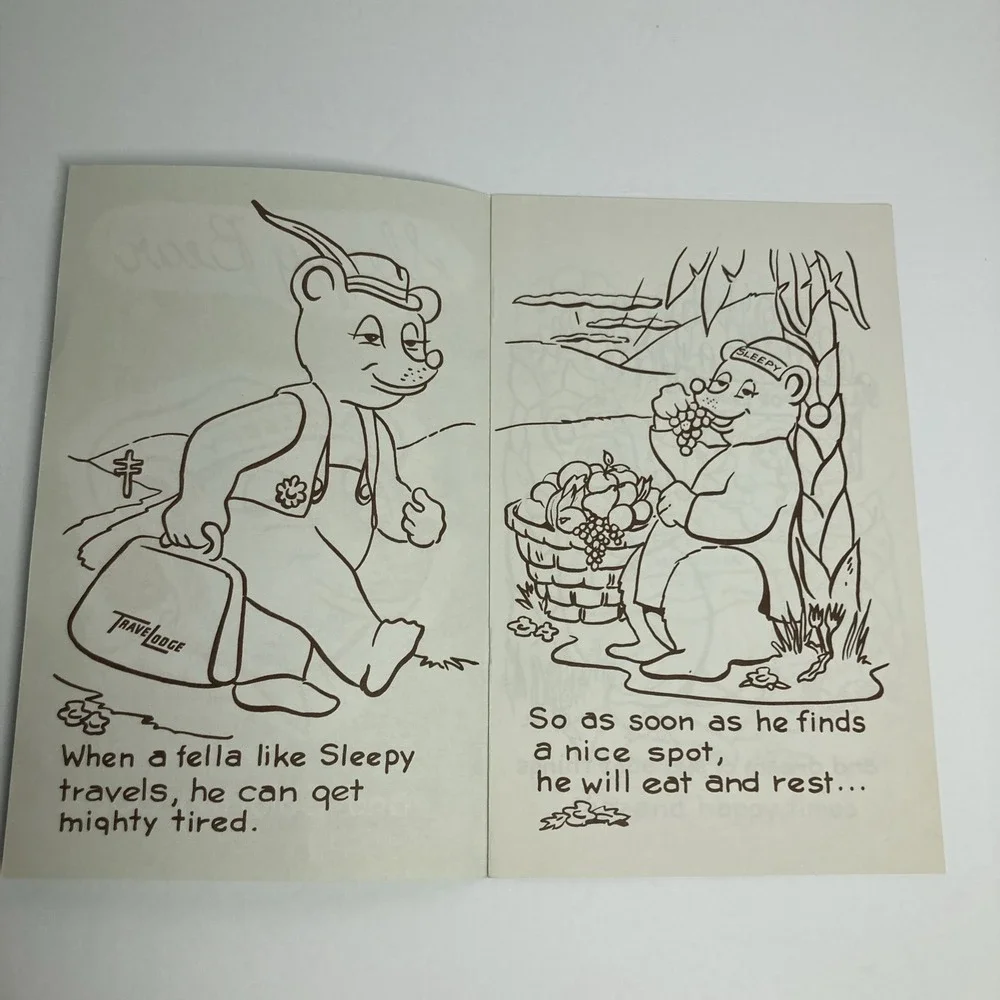 Vintage Travelodge Motel Hotel Sleepy Bear Bedtime Story Coloring Book Rare